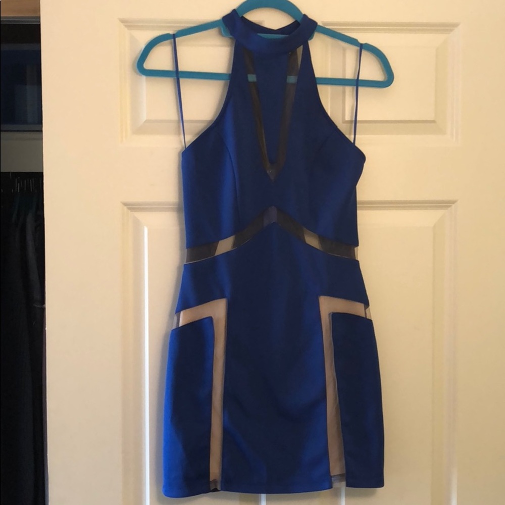 Blue mesh see-through lined tight dress